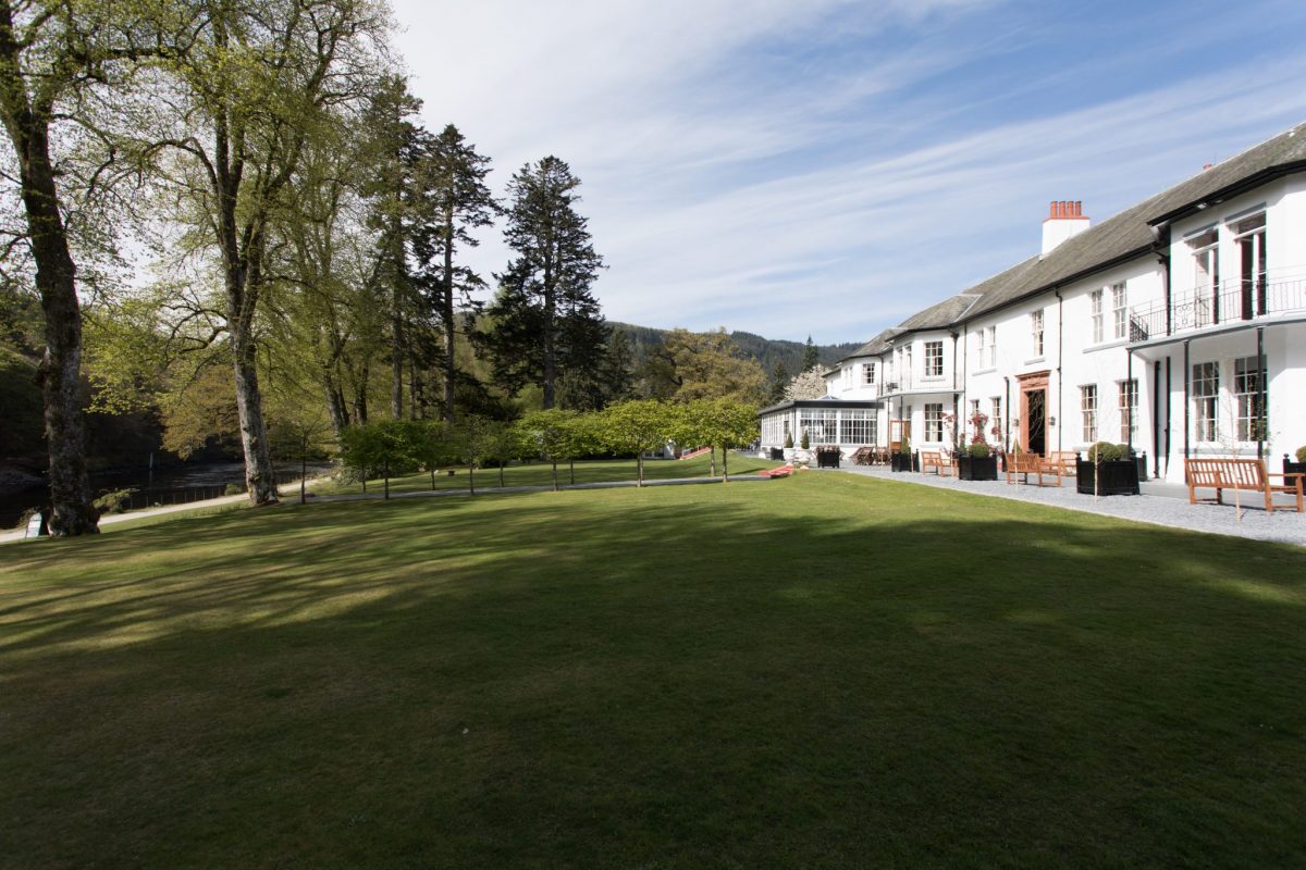 The terrace at Dunkeld House Hotel, Perthshire, Scotland