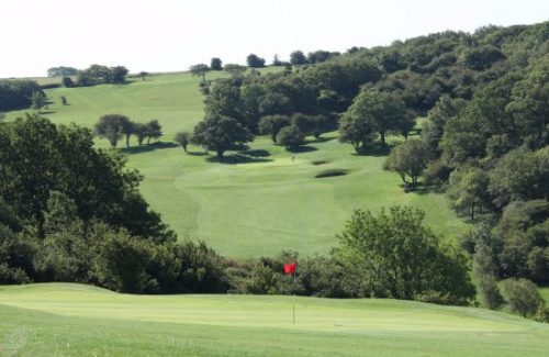 Up hill and down hill at Pyecombe Golf Club, Brighton, England