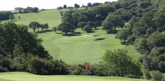 Up hill and down hill at Pyecombe Golf Club, Brighton, England