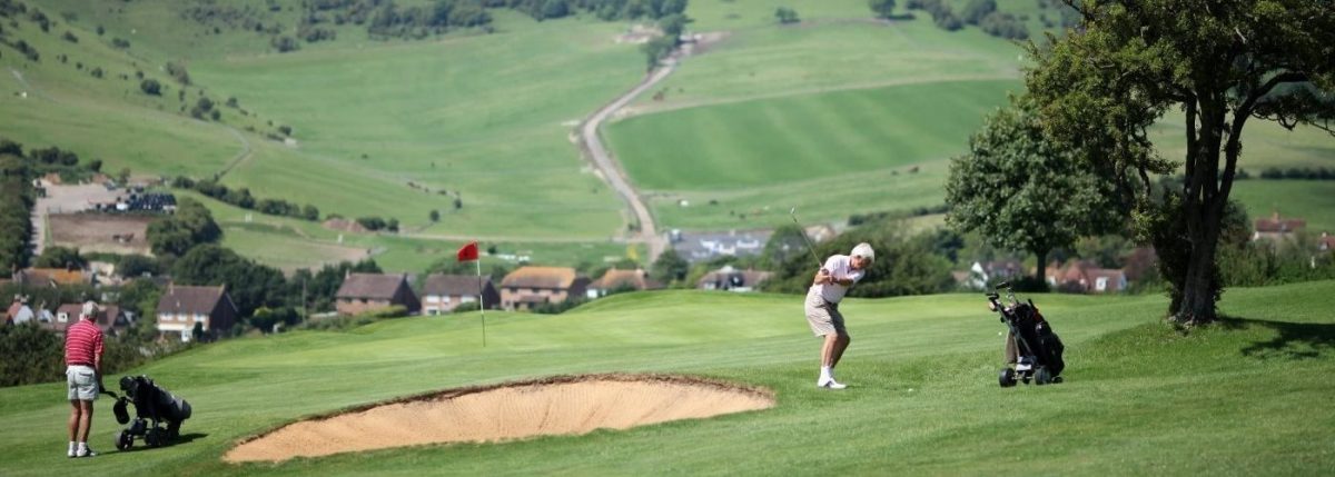 The 14th green at Pyecombe Golf Club, Brighton, England