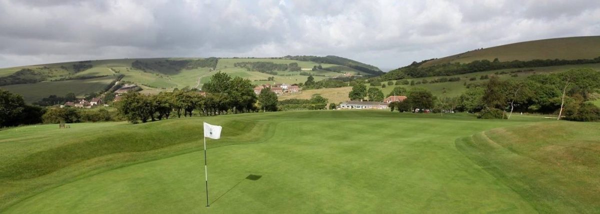 The first green at Pyecombe Golf Club, Brighton, England