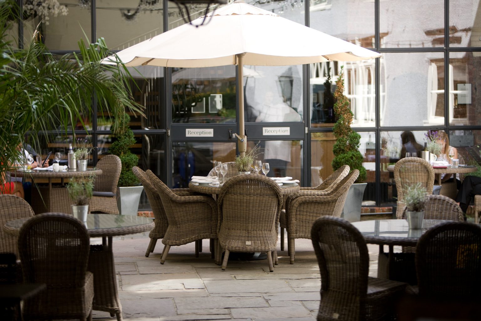 On the terrace at Hotel du Vin and Bistro, Bristol, England