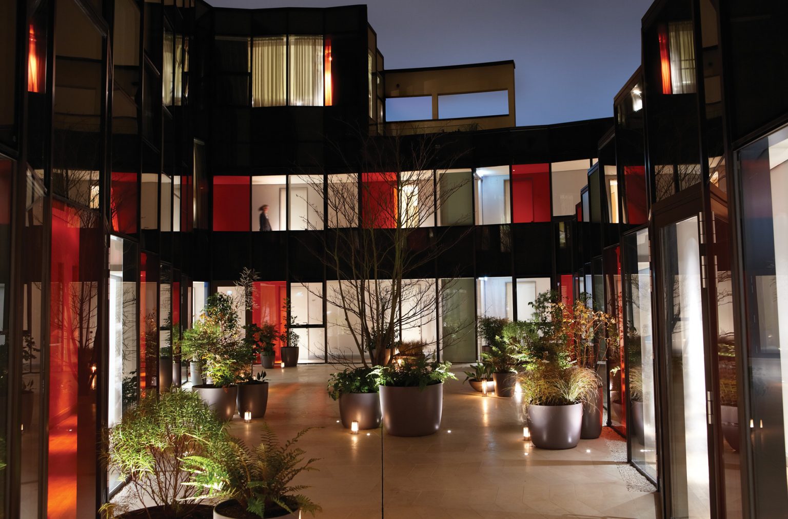 Nighttime view of the Malmaison, Cheltenham, England