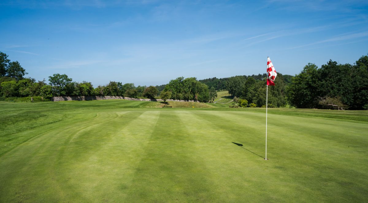 The seventh green at Bristol and Clifton Golf Club, south-west England