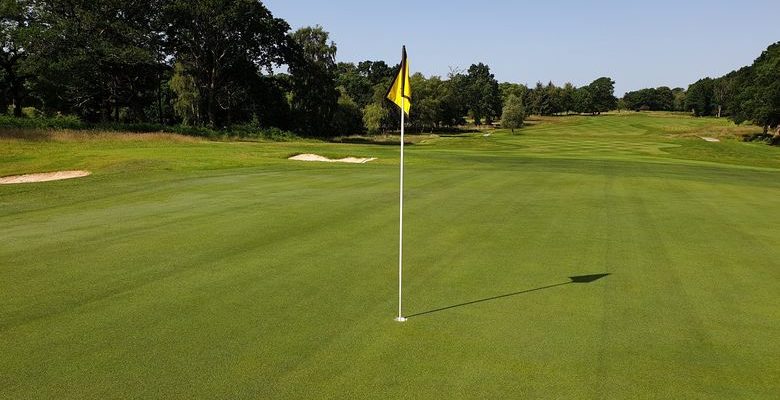 Looking back down the sixth fairway at Brokenhurst Manor Golf Club, Poole, Dorset, England