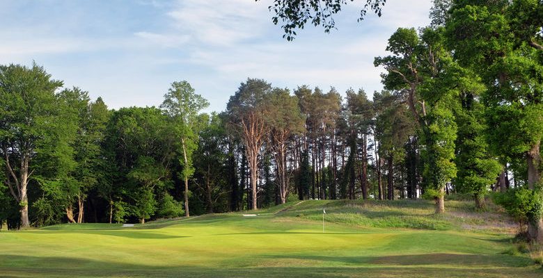 The ninth green at Brokenhurst Manor Golf Club, Poole, Dorset, England