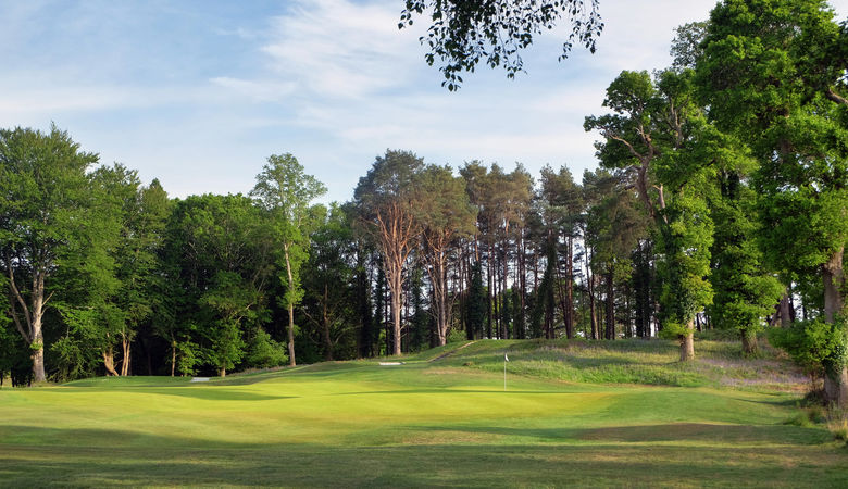 The ninth green at Brokenhurst Manor Golf Club, Poole, Dorset, England