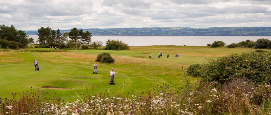 Heading down the fairway at Caldy Golf Club, The Wirral, England