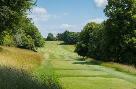 The fairway stretches into the distance at Cotswold Hill Golf Club, Cheltenham, England
