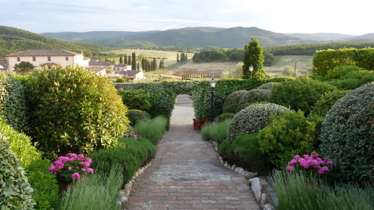 The beautiful gardens at La Bagnaia Golf and Spa Resort, Siena, Italy