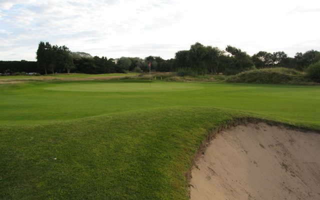 The 18th green at Formby Ladies Golf Club, England