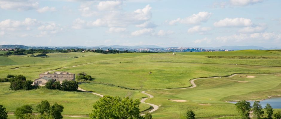 Aerial view of the La Bagnaia golf course, Siena, Tuscany