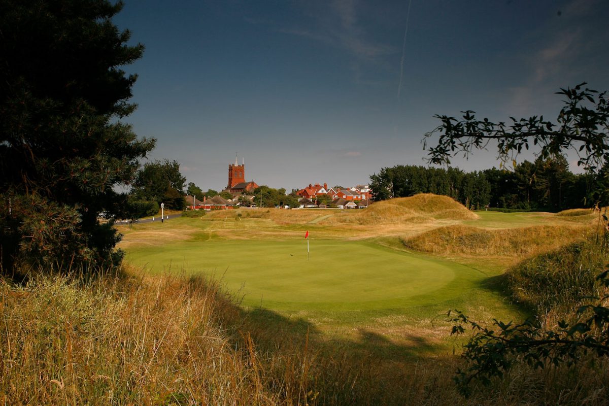 The 16th green at Hesketh Golf Club, Southport, England