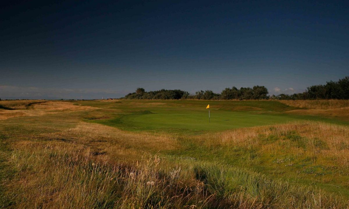 The fifth green at Hesketh Golf Club, Southport, England