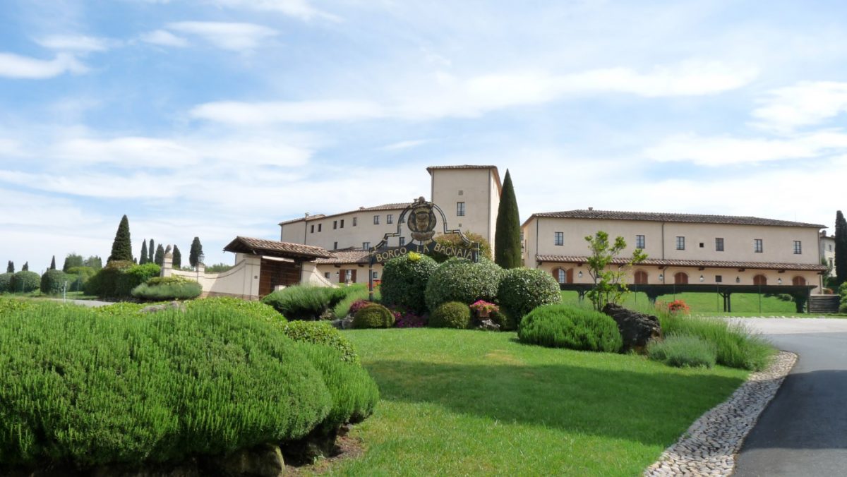 The elegant driveway leading to La Bagnaia Golf and Spa Resort, Siena, Italy