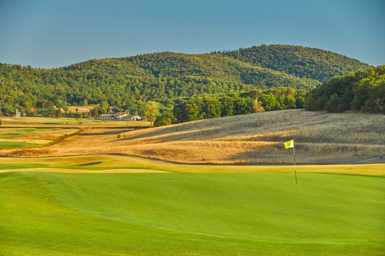 Spectacular views of the Tuscan hills from La Bagnaia Golf course, Siena, Italy