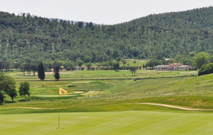 Tuscan hills form the background to the La Bagnaia Golf and Spa Resort, Siena, Italy