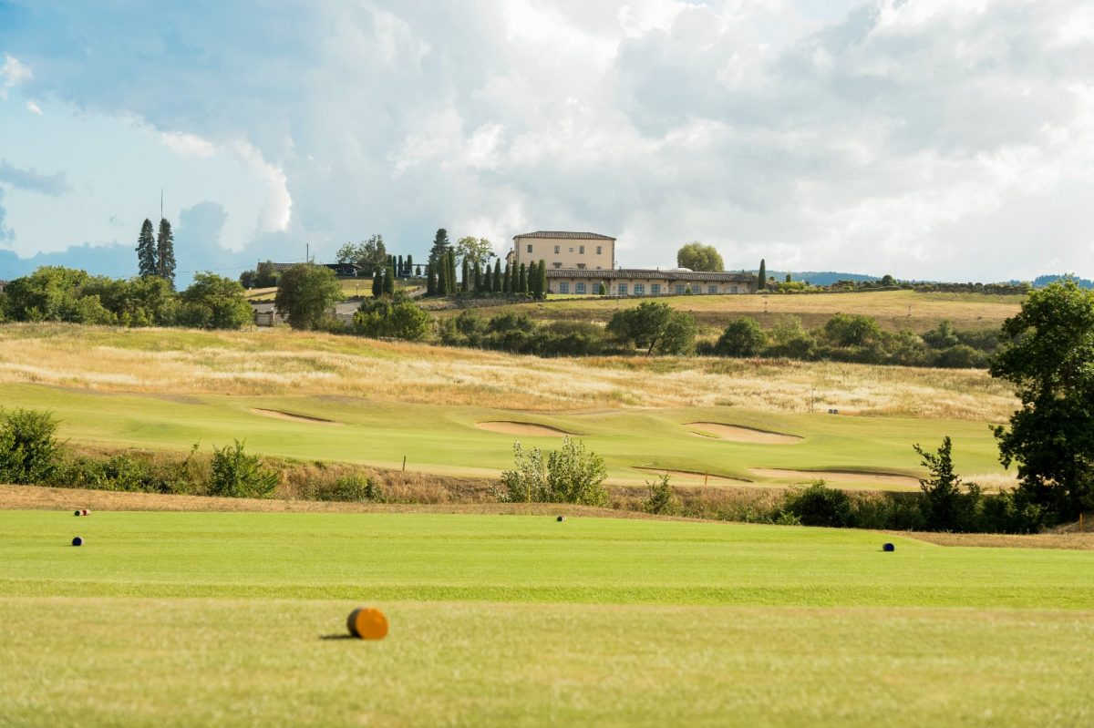 On the tee at La Bagnaia Golf course, Siena, Tuscany, Italy