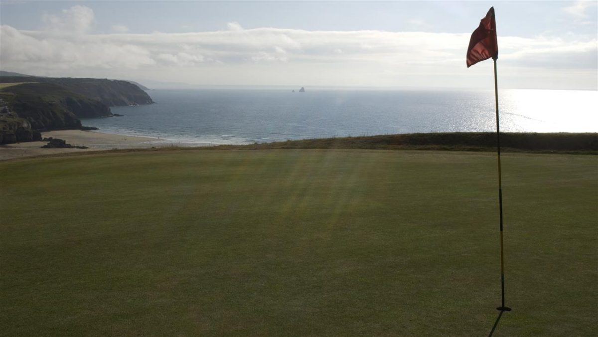 Hard to keep your eye on the ball with this view from a green at Perranporth Golf Club, North Cornwall, England