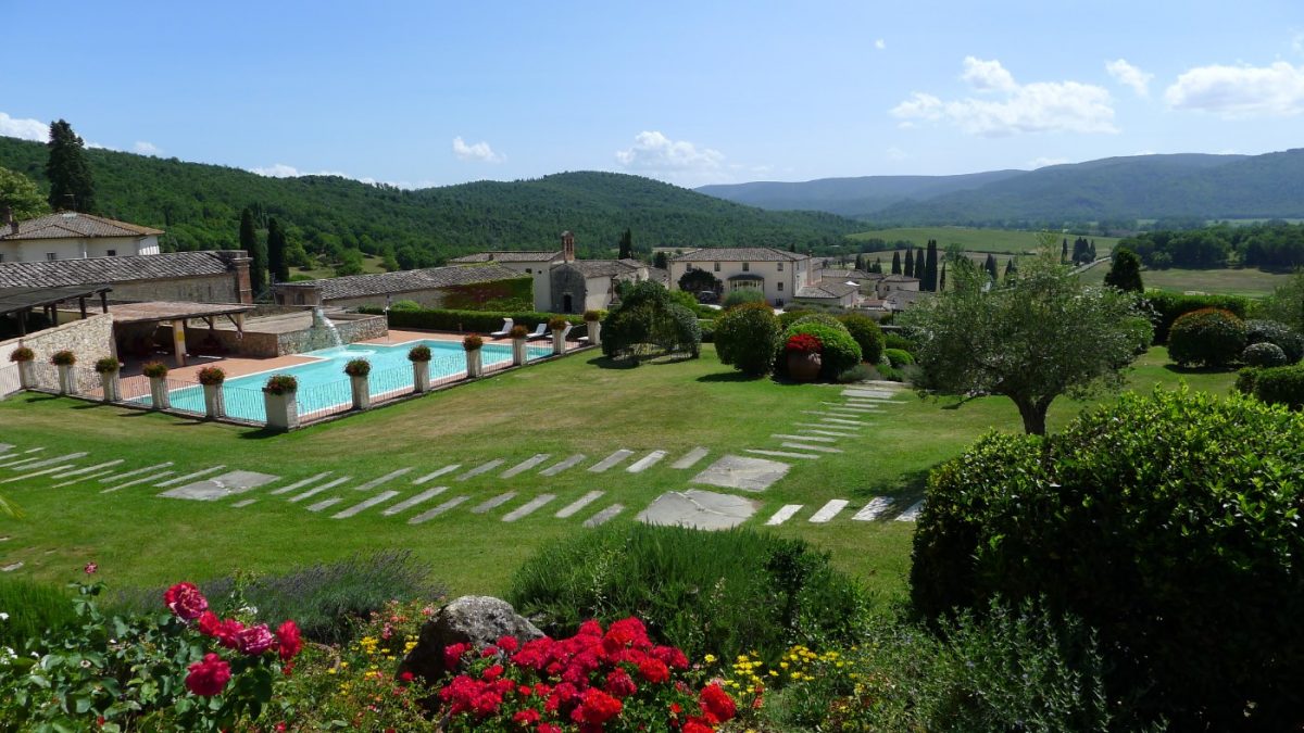 The outdoor swimming pool at La Bagnaia Golf and Spa Resort, Siena, Italy