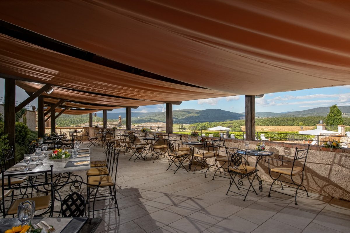 Pool bar and terrace at La Bagnaia Golf and Spa Resort, Siena, Tuscany