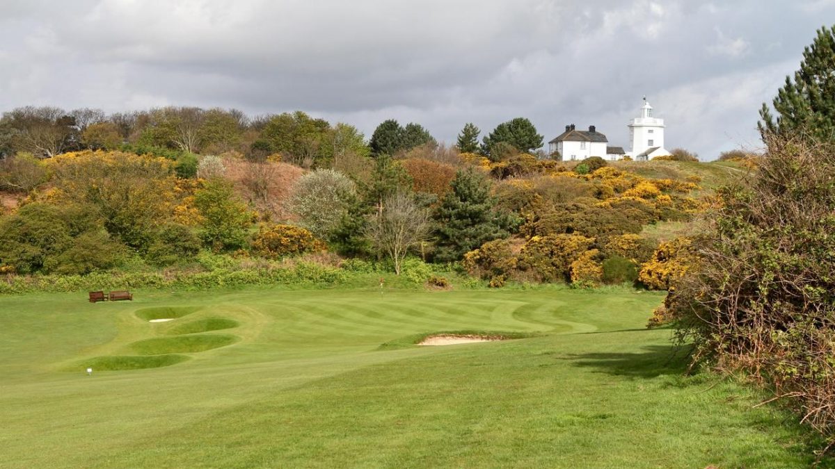 Sheltered green at Royal Cromer Golf Club, Norfolk, England