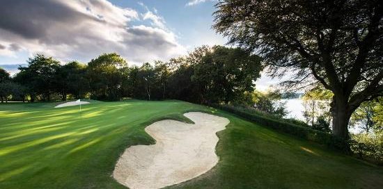 A good chip onto this green is required at Sand Moor Golf Club, Yorkshire, England