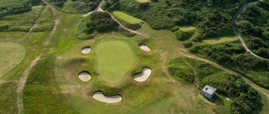 The 11th green at Sheringham Golf Club, Norfolk, England