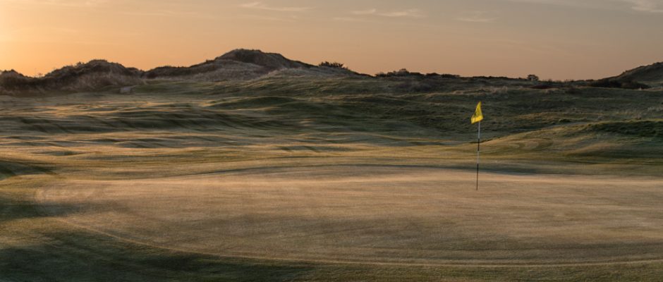 Dawn on the green at St Enodoc Golf Club, Padstow, Cornwall, United Kingdom