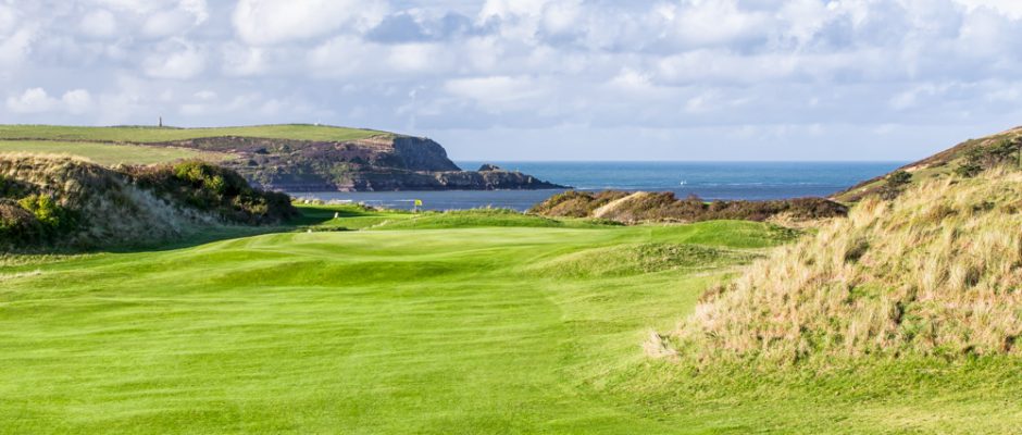 Fairway to the sea at St Enodoc Golf Club, Padstow, Cornwall, United Kingdom