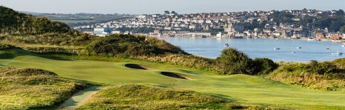 Looking over to the town from St Enodoc Golf Club, Padstow, Cornwall, United Kingdom