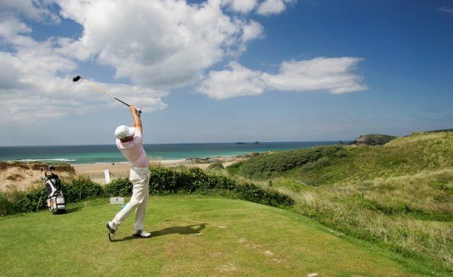 Teeing off at Trevose Golf and Country Club, Padstow, England