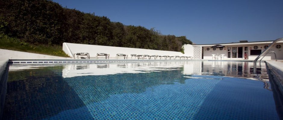 The outdoor swimming pool at Trevose Golf and Country Club, Padstow, England