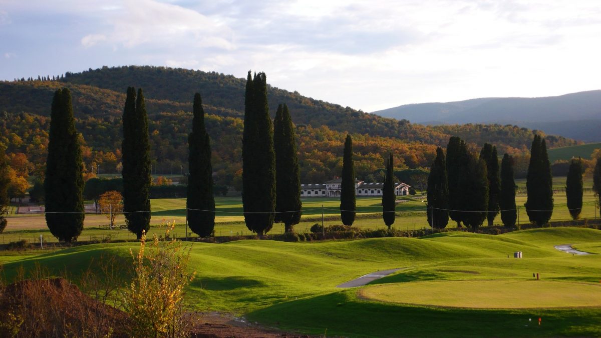 Autumn colours on La Bagnaia golf course, Siena, Tuscany, Italy