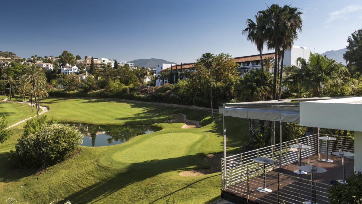 On the terrace at La Quinta Golf and Country Club, Marbella, Spain