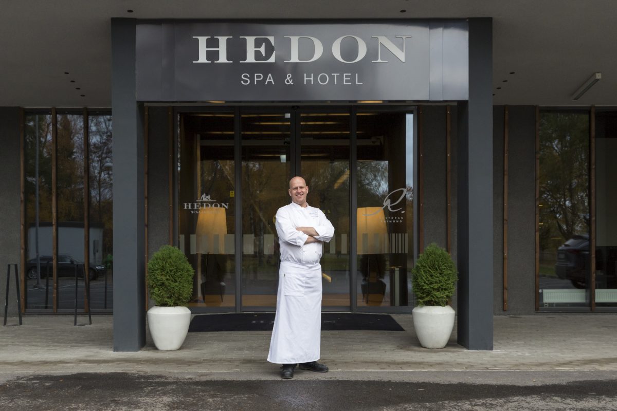 The chef outside the Hedon Spa and Hotel, Parnu, Estonia