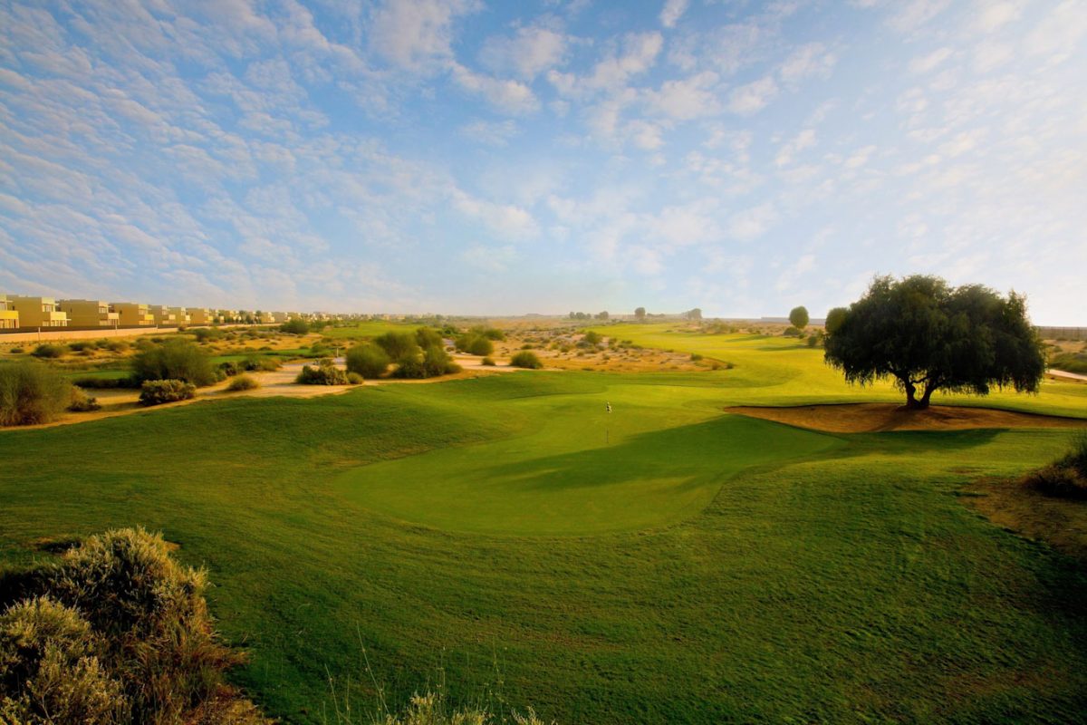 Looking back down the fairway at Arabian Ranches Golf Club, Dubai
