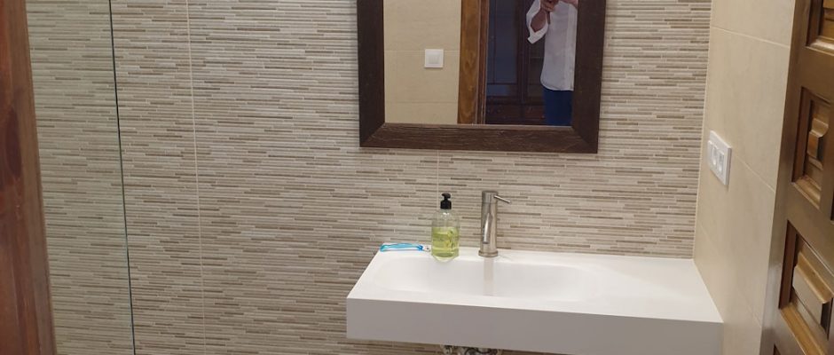 A shower room at Casa Agara, near Bilbao, Spain