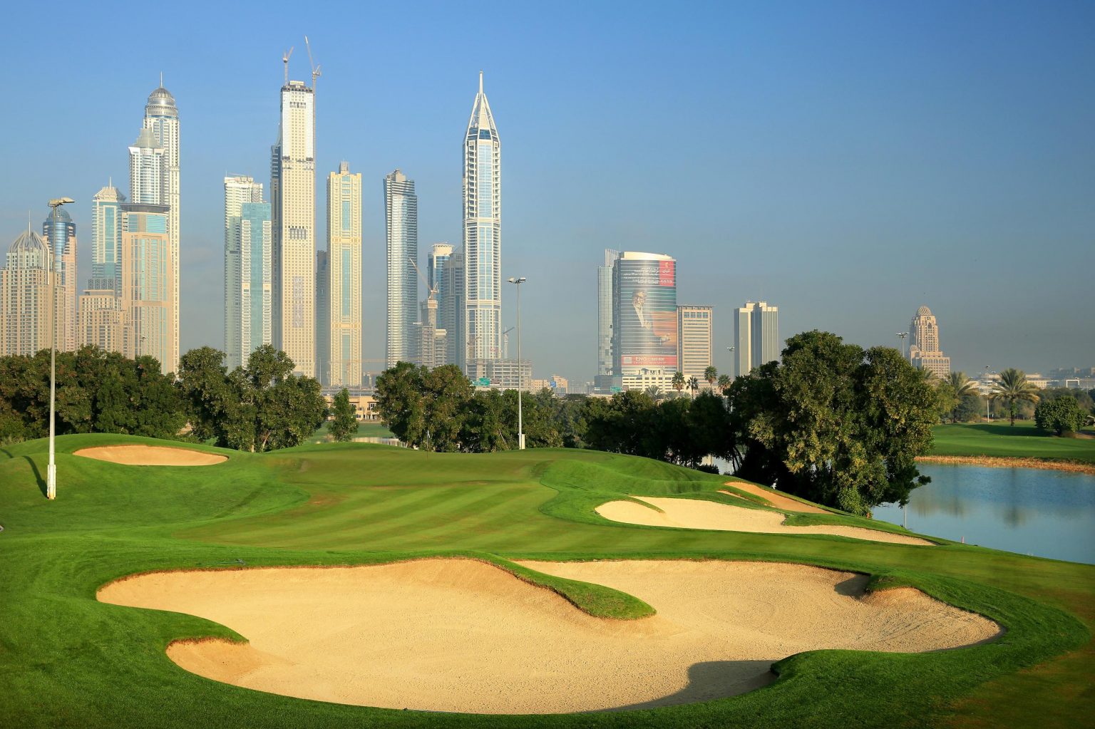 Floodlit green on the Faldo course at Emirates Golf Club, Dubai
