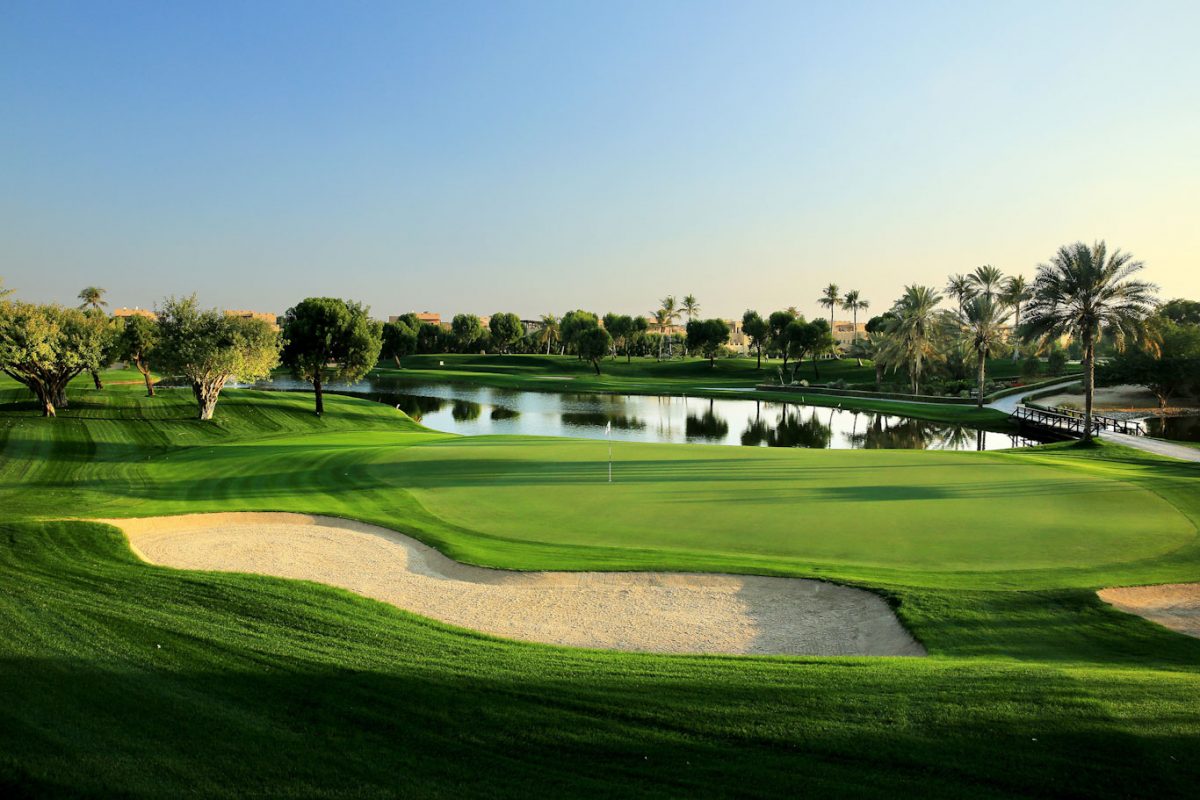 Reflections on the water at Emirates Golf Club, Dubai