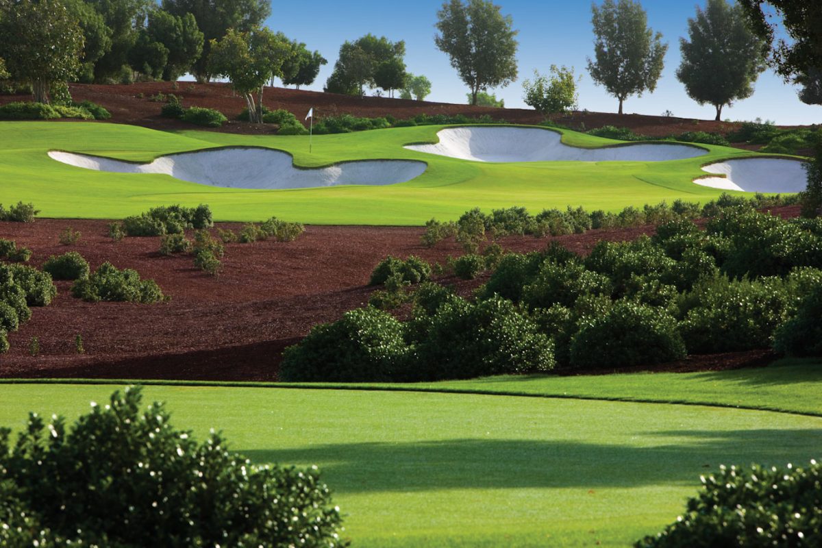 View up to the green at Jumeirah Golf Estates