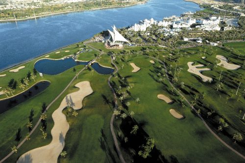 Aerial view of the Dubai Creek Golf and Yacht Club
