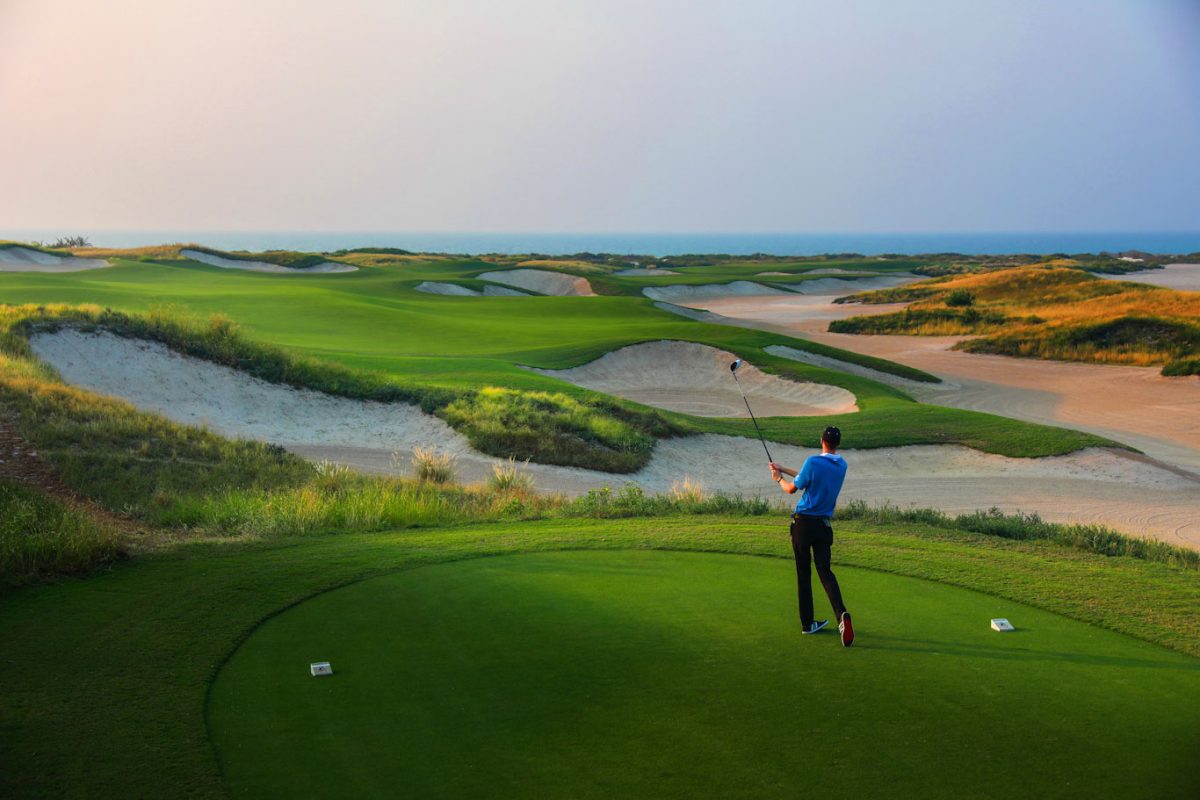 Playing towards the fairway at Saadiyat Beach Golf Club, Abu Dhabi