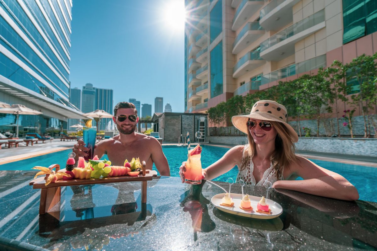 Drinks by the pool at the Stella Di Mare pool Dubai Marina