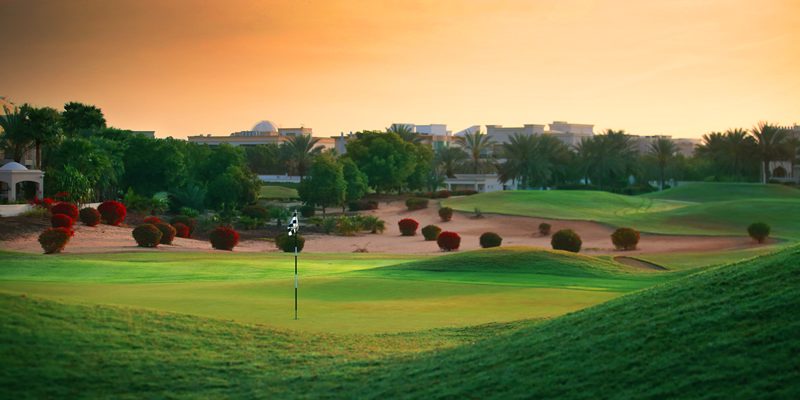 Sunset over The Montgomerie Golf Club, Dubai