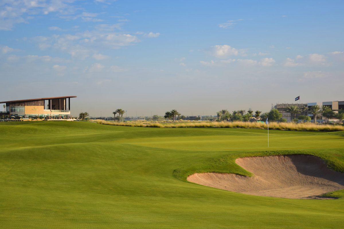 On the green at Trump International Golf Club, Dubai