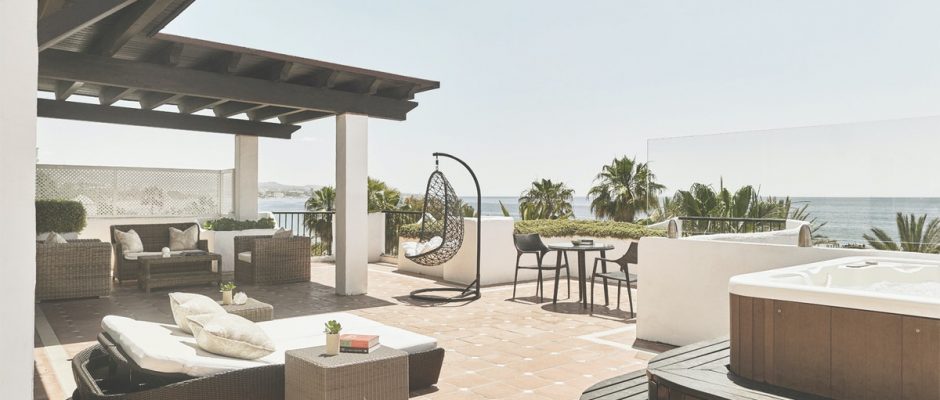 On the terrace at Puento Romano Beach Resort, Marbella, Spain