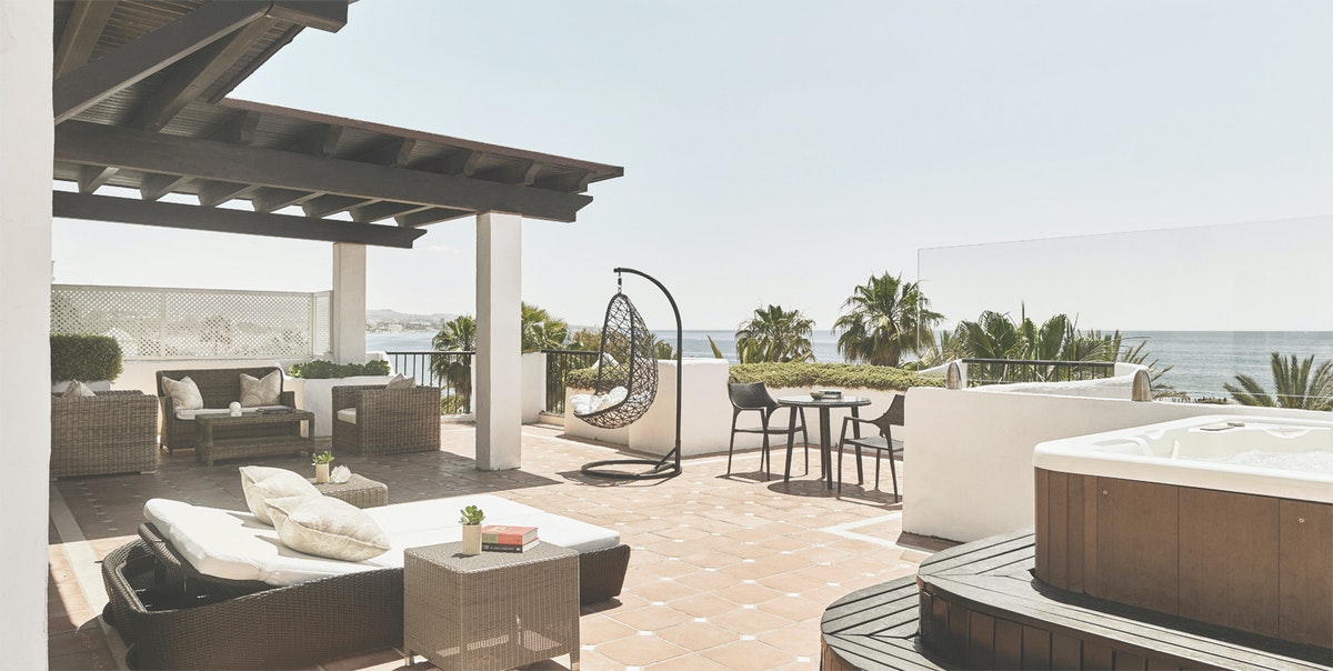 On the terrace at Puento Romano Beach Resort, Marbella, Spain