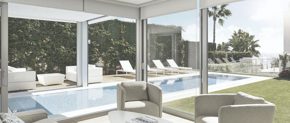 The elegant terrace and swimming pool at Puento Romano Beach Resort, Marbella, Spain