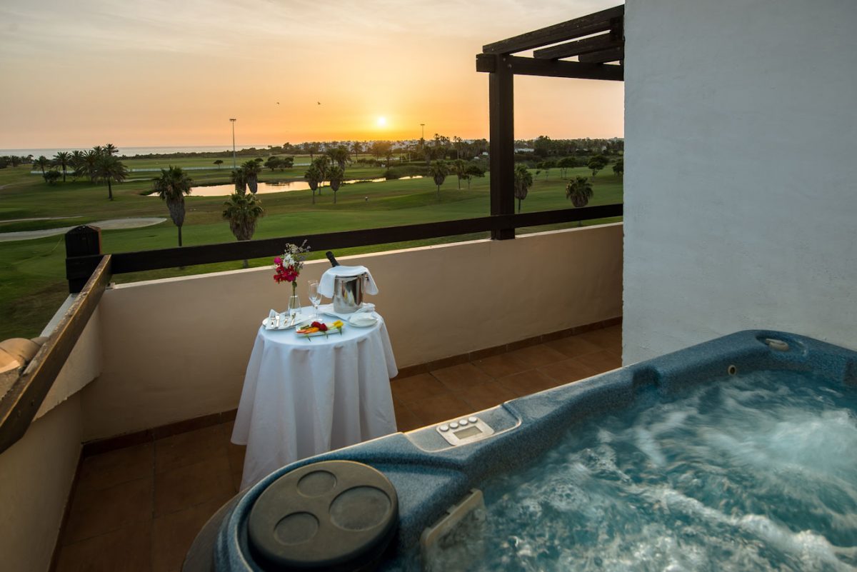 A private jacuzzi on a balcony at Barcelo Costa Ballena Golf and Spa resort, south west Spain